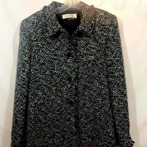 TAHARI Arthur Levine Sz 14 Houndstooth Wool Jacket w/Fringe
